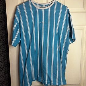 Size S Boohoo Blue and White Striped Men's Tee
